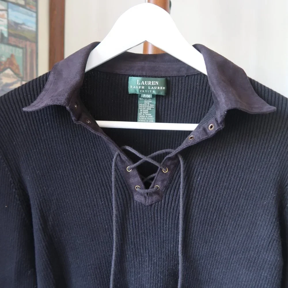 Ralph Lauren Ribbed Corset Style Sweater Navy Size Medium NWOT - Picture 3 of 4